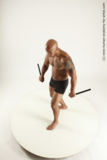 Underwear Fighting Man Black Standing poses - ALL Muscular Bald Standing poses - simple Multi angles poses Academic