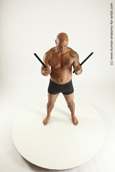 Underwear Fighting Man Black Standing poses - ALL Muscular Bald Standing poses - simple Multi angles poses Academic