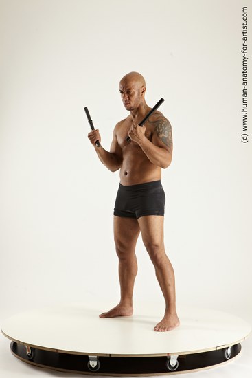 Underwear Fighting Man Black Standing poses - ALL Muscular Bald Standing poses - simple Multi angles poses Academic