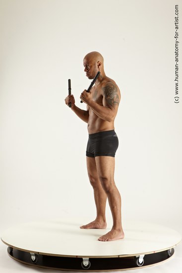 Underwear Fighting Man Black Standing poses - ALL Muscular Bald Standing poses - simple Multi angles poses Academic