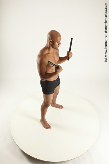 Underwear Fighting Man Black Standing poses - ALL Muscular Bald Standing poses - simple Multi angles poses Academic