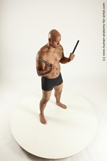 Underwear Fighting Man Black Standing poses - ALL Muscular Bald Standing poses - simple Multi angles poses Academic