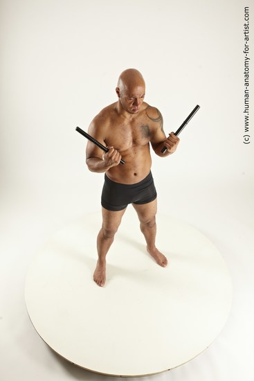 Underwear Fighting Man Black Standing poses - ALL Muscular Bald Standing poses - simple Multi angles poses Academic