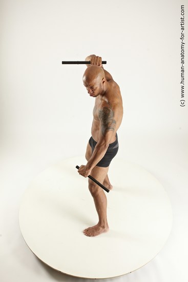 Underwear Fighting Man Black Standing poses - ALL Muscular Bald Standing poses - simple Multi angles poses Academic