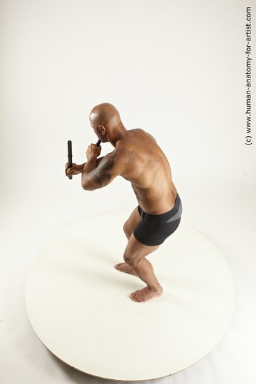 Underwear Fighting Man Black Standing poses - ALL Muscular Bald Standing poses - simple Multi angles poses Academic