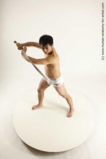 Underwear Fighting with sword Man Asian Standing poses - ALL Slim Short Black Standing poses - simple Multi angles poses Academic