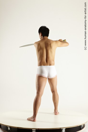 Underwear Fighting with sword Man Asian Standing poses - ALL Slim Short Black Standing poses - simple Multi angles poses Academic