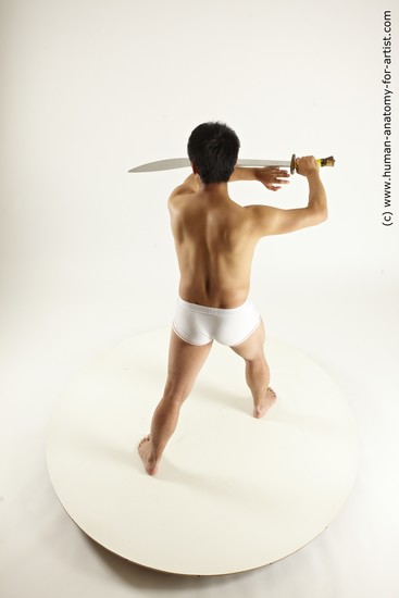 Underwear Fighting with sword Man Asian Standing poses - ALL Slim Short Black Standing poses - simple Multi angles poses Academic