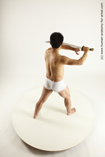 Underwear Fighting with sword Man Asian Standing poses - ALL Slim Short Black Standing poses - simple Multi angles poses Academic