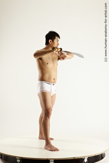 Underwear Fighting with sword Man Asian Standing poses - ALL Slim Short Black Standing poses - simple Multi angles poses Academic