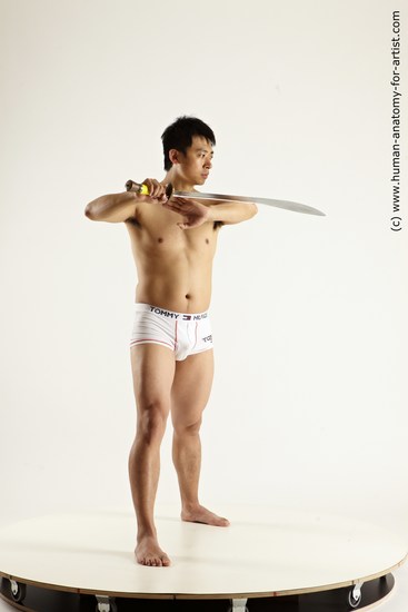 Underwear Fighting with sword Man Asian Standing poses - ALL Slim Short Black Standing poses - simple Multi angles poses Academic