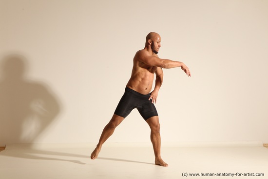 Underwear Man Black Muscular Bald Dancing Dynamic poses Academic