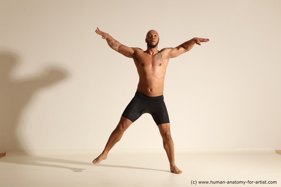 Underwear Man Black Muscular Bald Dancing Dynamic poses Academic