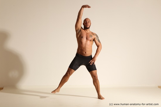 Underwear Man Black Muscular Bald Dancing Dynamic poses Academic