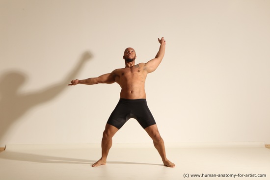 Underwear Man Black Muscular Bald Dancing Dynamic poses Academic