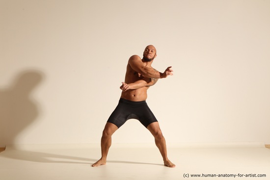 Underwear Man Black Muscular Bald Dancing Dynamic poses Academic