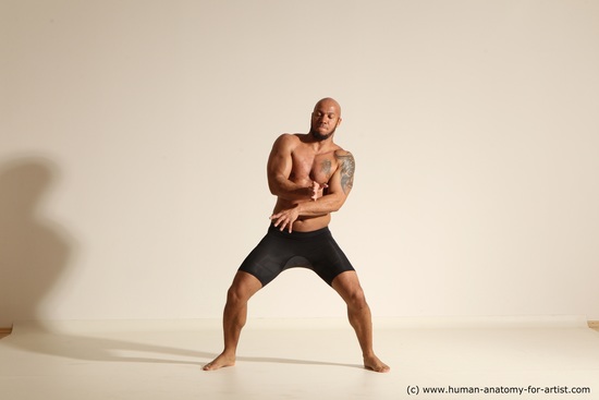 Underwear Man Black Muscular Bald Dancing Dynamic poses Academic