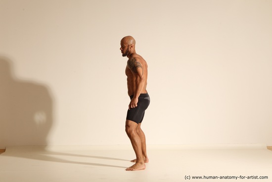 Underwear Man Black Muscular Bald Dancing Dynamic poses Academic