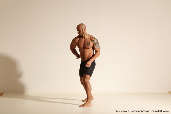 Underwear Man Black Muscular Bald Dancing Dynamic poses Academic