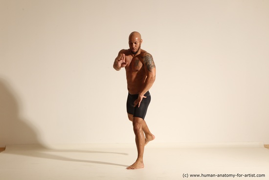 Underwear Man Black Muscular Bald Dancing Dynamic poses Academic