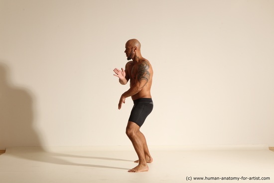 Underwear Man Black Muscular Bald Dancing Dynamic poses Academic