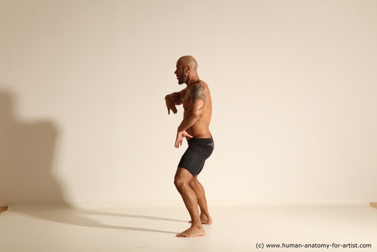 Underwear Man Black Muscular Bald Dancing Dynamic poses Academic