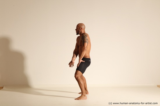 Underwear Man Black Muscular Bald Dancing Dynamic poses Academic