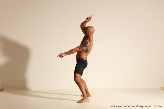 Underwear Man Black Muscular Bald Dancing Dynamic poses Academic