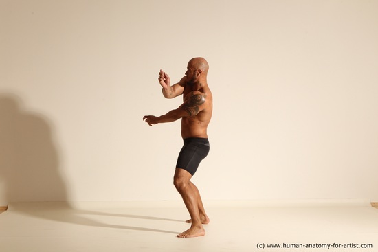 Underwear Man Black Muscular Bald Dancing Dynamic poses Academic