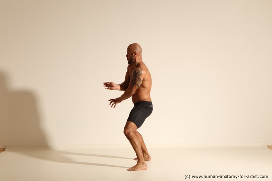 Underwear Man Black Muscular Bald Dancing Dynamic poses Academic