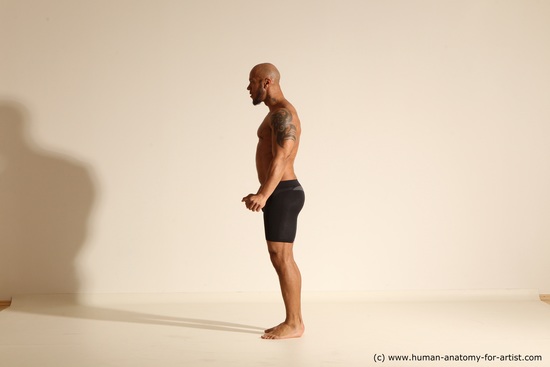 Underwear Man Black Muscular Bald Dancing Dynamic poses Academic