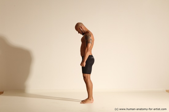 Underwear Man Black Muscular Bald Dancing Dynamic poses Academic