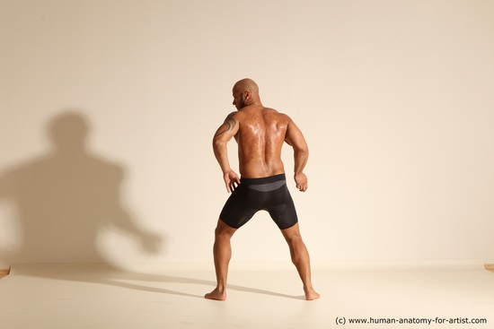 Underwear Man Black Muscular Bald Dancing Dynamic poses Academic