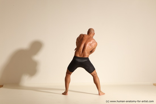 Underwear Man Black Muscular Bald Dancing Dynamic poses Academic