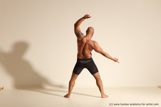 Underwear Man Black Muscular Bald Dancing Dynamic poses Academic