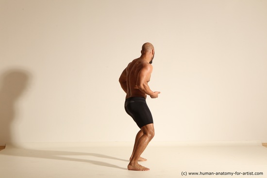 Underwear Man Black Muscular Bald Dancing Dynamic poses Academic