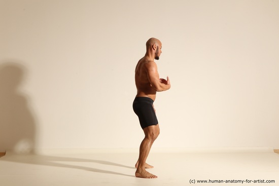 Underwear Man Black Muscular Bald Dancing Dynamic poses Academic