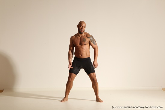 Underwear Man Black Muscular Bald Dancing Dynamic poses Academic