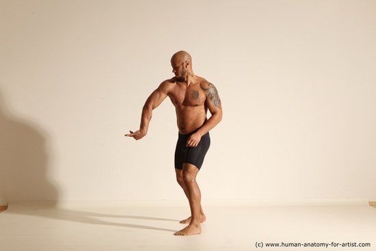 Underwear Man Black Muscular Bald Dancing Dynamic poses Academic