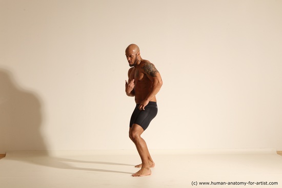 Underwear Man Black Muscular Bald Dancing Dynamic poses Academic