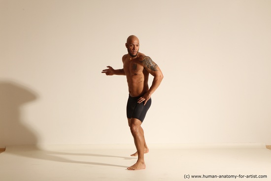 Underwear Man Black Muscular Bald Dancing Dynamic poses Academic