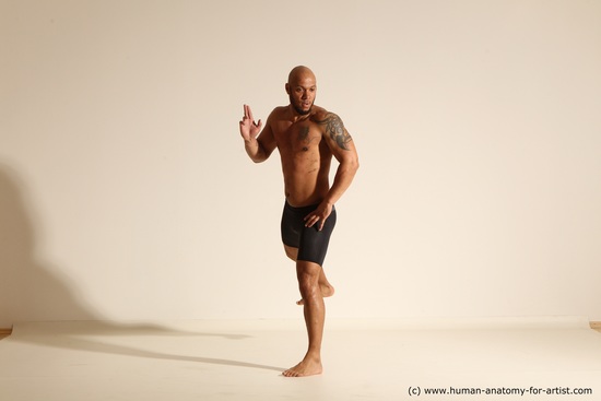 Underwear Man Black Muscular Bald Dancing Dynamic poses Academic