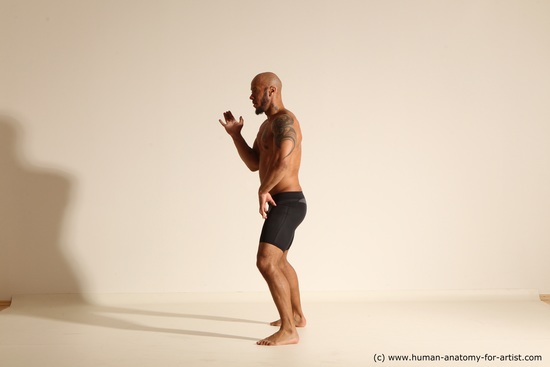 Underwear Man Black Muscular Bald Dancing Dynamic poses Academic