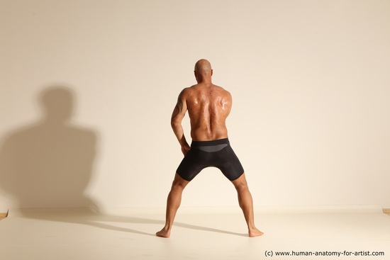 Underwear Man Black Muscular Bald Dancing Dynamic poses Academic