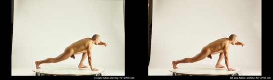 Nude Man White Kneeling poses - ALL Muscular Short Brown Kneeling poses - on both knees 3D Stereoscopic poses Realistic