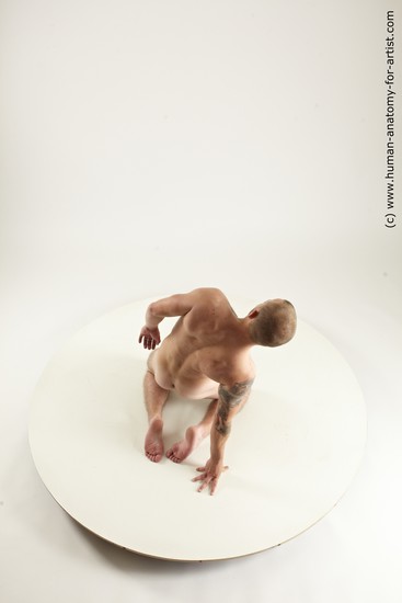 Nude Man White Kneeling poses - ALL Slim Short Brown Kneeling poses - on both knees Multi angles poses Realistic