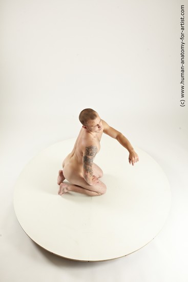 Nude Man White Kneeling poses - ALL Slim Short Brown Kneeling poses - on both knees Multi angles poses Realistic