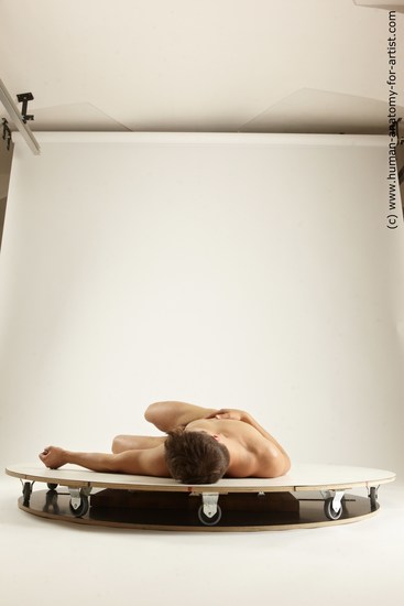 Nude Man White Laying poses - ALL Slim Short Brown Laying poses - on back Multi angles poses Realistic