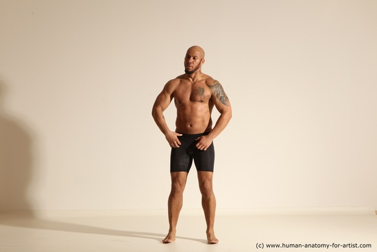 Underwear Man Black Muscular Bald Dancing Dynamic poses Academic