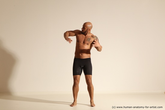 Underwear Man Black Muscular Bald Dancing Dynamic poses Academic